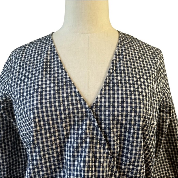Madewell Textured Cotton Wrap Top Blue White Gingham - Size XXL - Picture 3 of 11